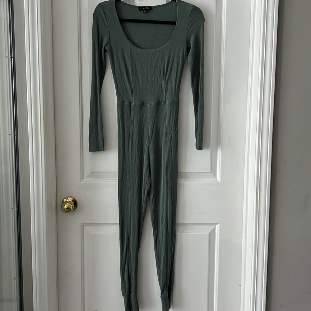 Jluxlabel Green Ribbed Longsleeve Jumpsuit